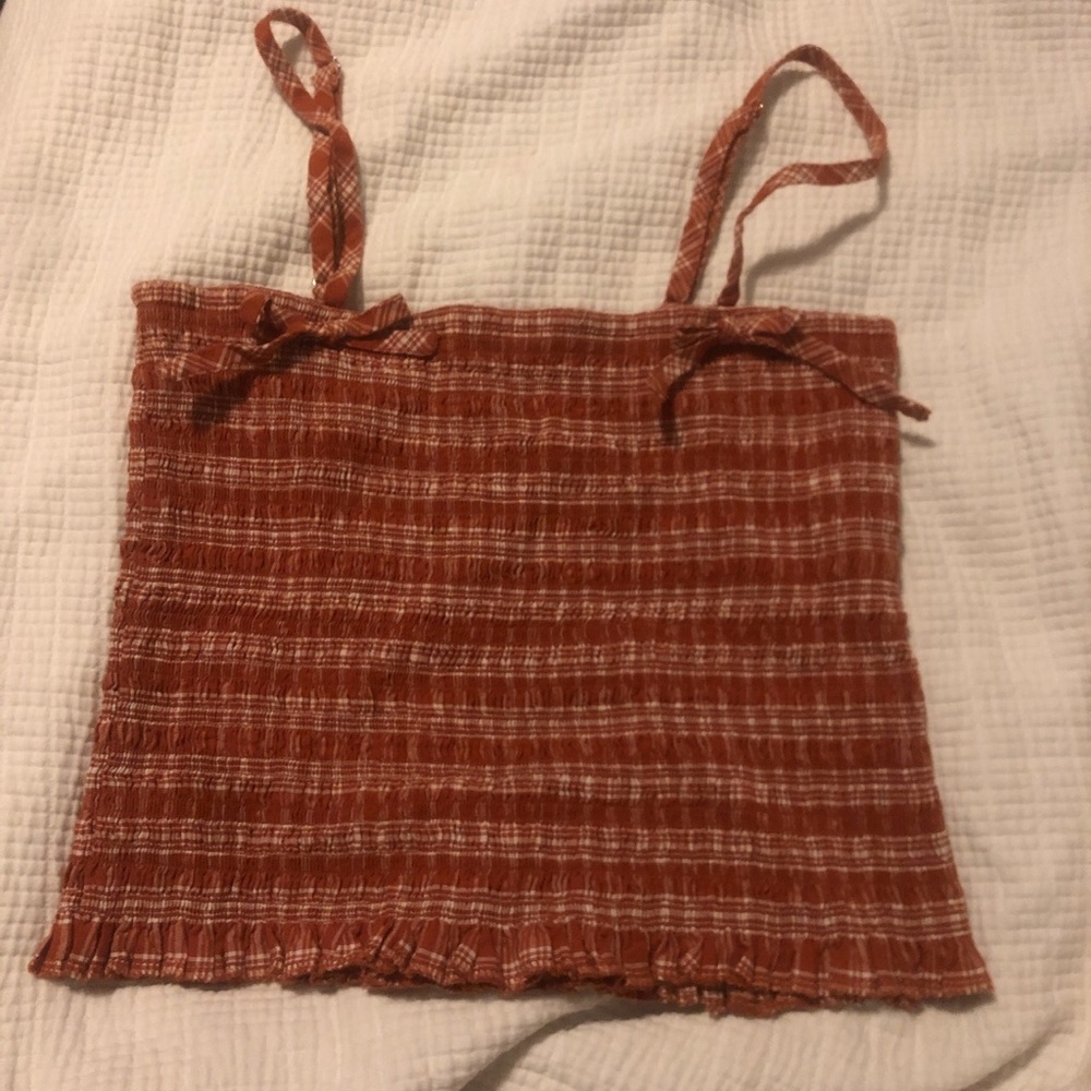 Plaid smocked tank top